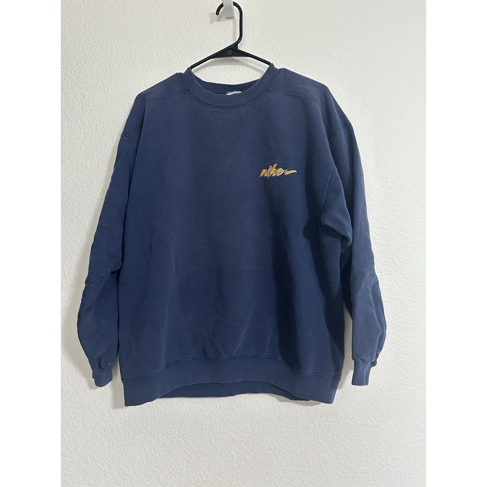 Vintage Nike Crewneck Sweatshirt Made in USA Navy Blue Small Logo Mens Size L